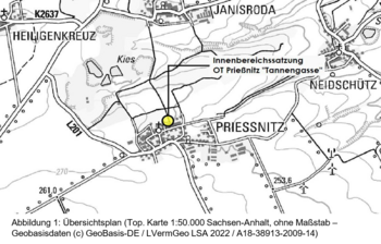 Übersichtsplan (Top. Karte 1:50.000 Sachsen-Anhalt, ohne Maßstab) ©Geobasisdaten (c) GeoBasis-DE / LVermGeo LSA 2022 / A18-38913-2009-14
